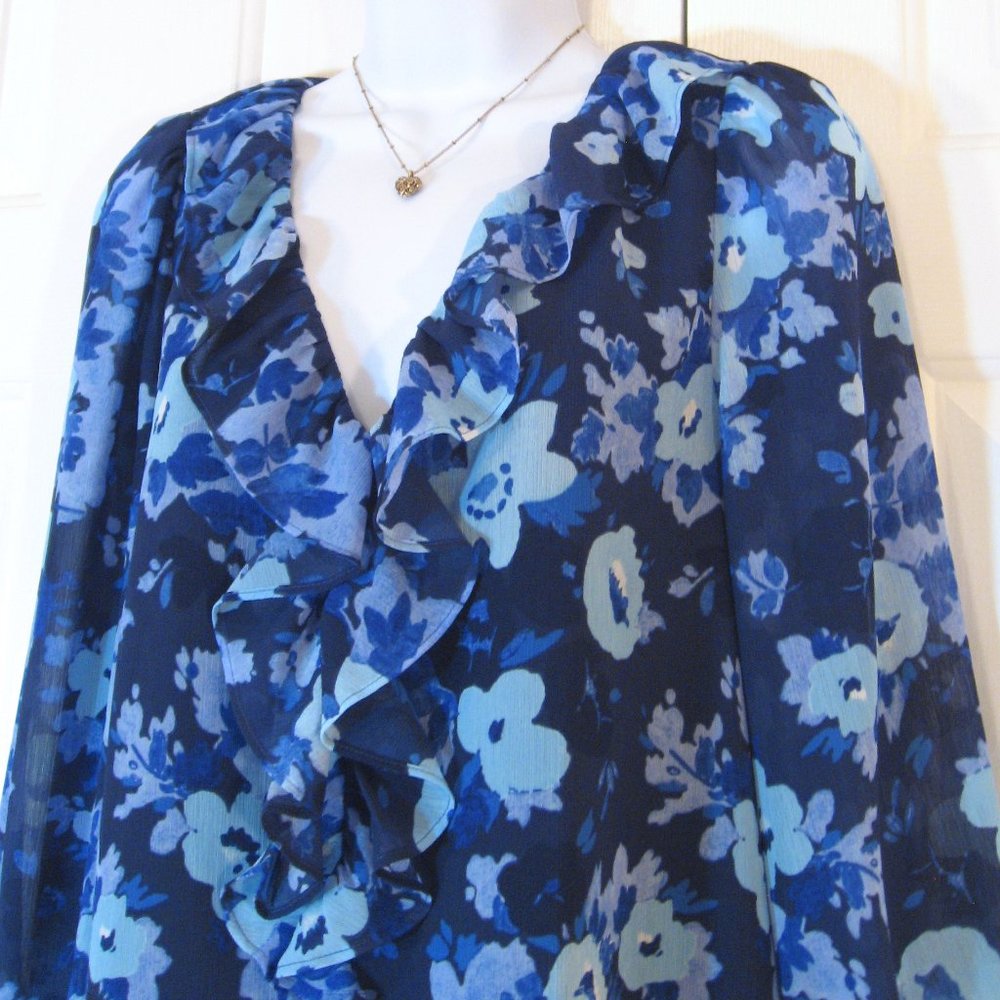 J. Crew | Watercolor Floral Ruffle Neckline Blouse - Picture 5 of 11